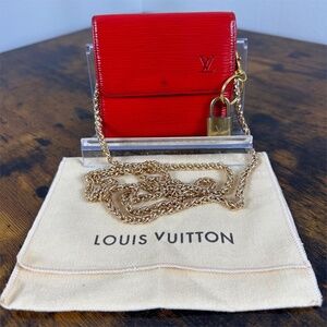 Louis Vuitton Red Epi Leather Wallet with Chain and LV Lock